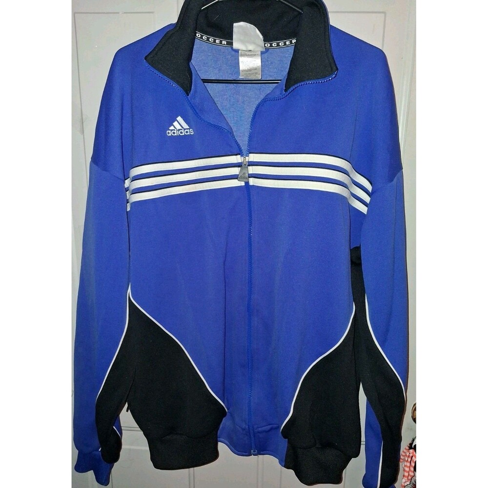 Vintage Adidas Soccer Track Jacket Mens XL Blue Black Full Zip Athletic Warm Up